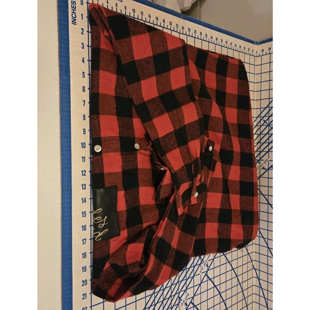 Upcycled Red Buffalo Plaid BRIDESMAID Button Flannel MED Long Wedding Party - Picture 8 of 8